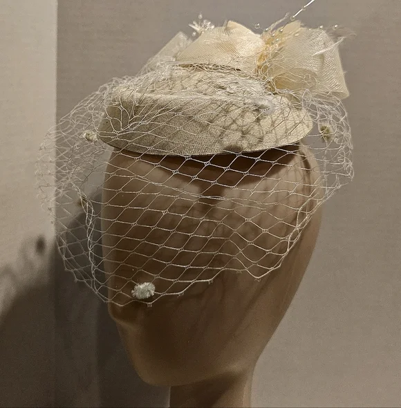 Elegant British Style Cream Pillbox Fascinator with Dotted  display picture 2